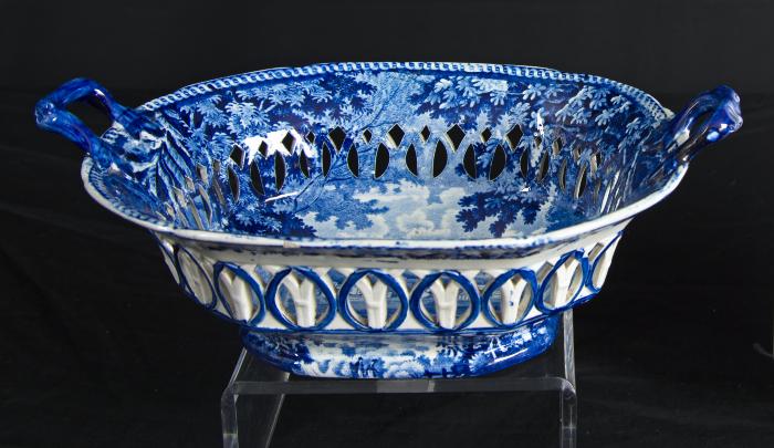 Household, Ceramic - White and Blue Transfer Printed Porcelain Fruit Basket