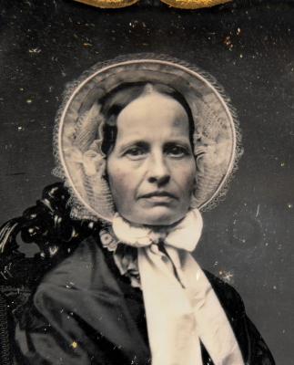 De-speckled & cropped daguerreotype portrait of Martha Davis Hale
