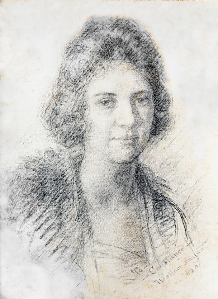 Pencil drawing of Constance Wilcox digitally edited