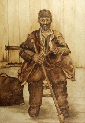 Watercolor of the Old Leatherman sitting