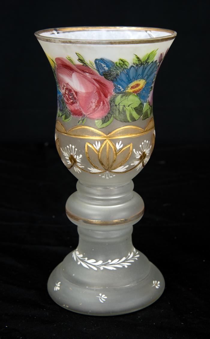 Vase - frosted w/ painted flowers