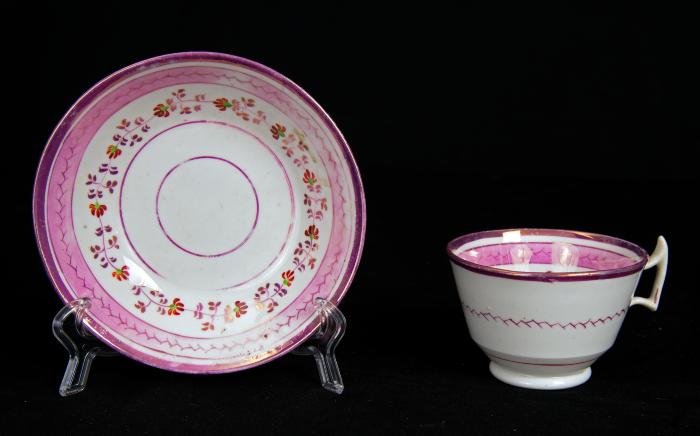 Cups and Saucers w/ pink trim