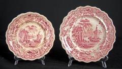 Plates - 6 pink & white Moorish pattern