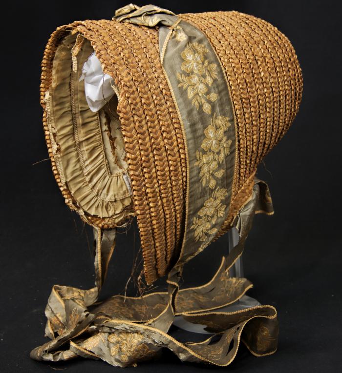 Costume, Hat - Poke Bonnet with Floral Brocade Ribbon