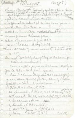 Blodgett Genealogy notes #1