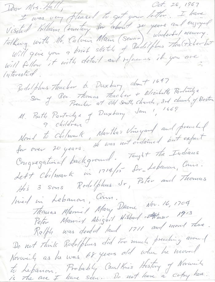 Letter From Harold F. Thatcher to M. Hall