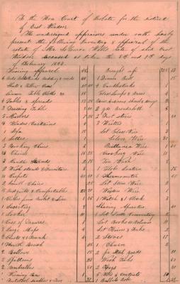 Estate inventory of Solomon Wells of East Windsor taken 8th and 9th day of February, 1853.