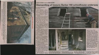 Ready for Moving - Journal Inquirer article dated, Friday, December 16,  2016: deconstruction of the historic East Windsor District 12 School on Barber Hill 