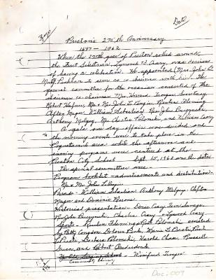 Handwritten proof copy of Preston 275th Anniversary brochure.  photocopy