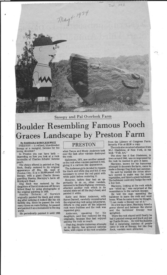 Boulder Resembling Famous Pooch Graces Landscape by Preston Farm