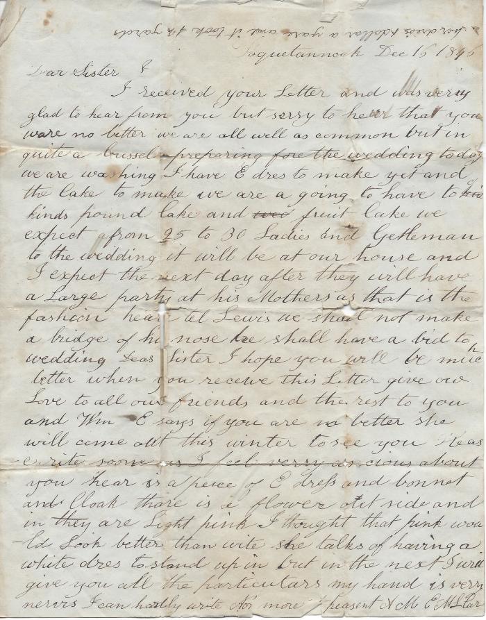 1846 Letter to Mary Carr from her sister