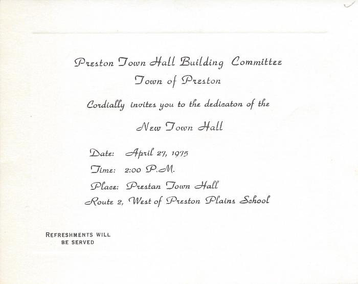 Coll. 002 Fold. 024 Doc. 003 Preston Town Hall invitation