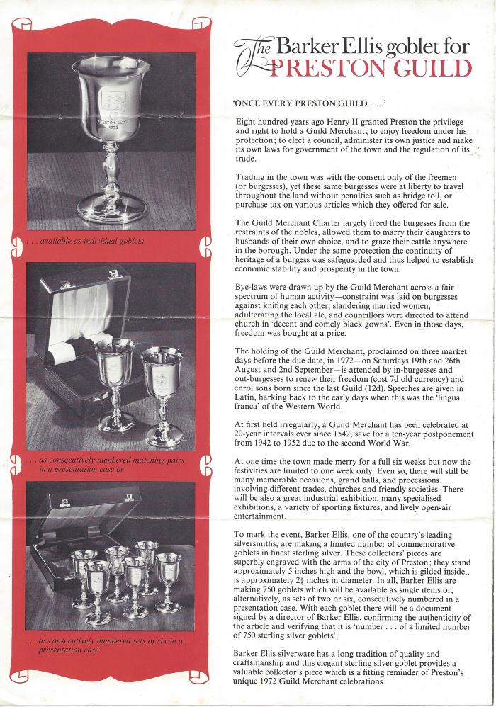 Brochure - The Barker Ellis goblet for Preston Guild