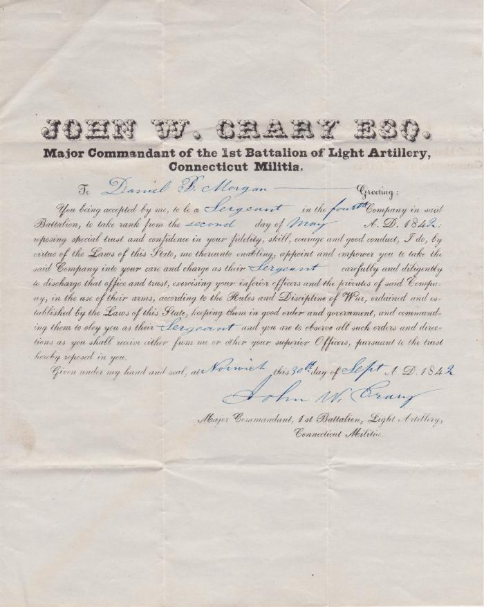 1842-09-30 appointment of Daniel B. Morgan to sergeant
