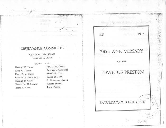 Program for 250th Anniversary of the Town of Preston