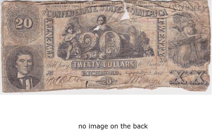 Confederate States of America 20 dollar bill #2