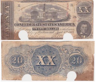 Confederate States of America 20 dollar bill #1