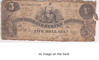 Confederate States of America 5 dollar bill #4