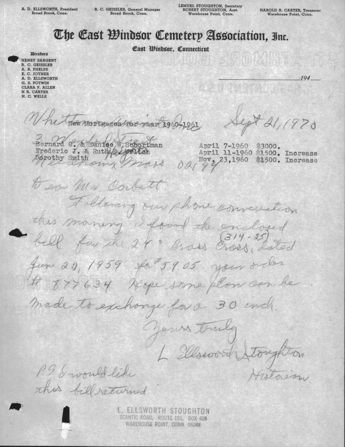L. Ellsworth Stoughton correspondence to and from Whittemore Associates, Inc.