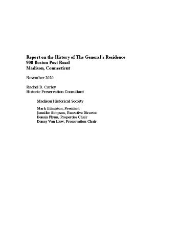 Report on the History of The General’s Residence