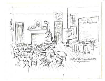 Hurlbutt Street Schoolhouse Interior Illustration