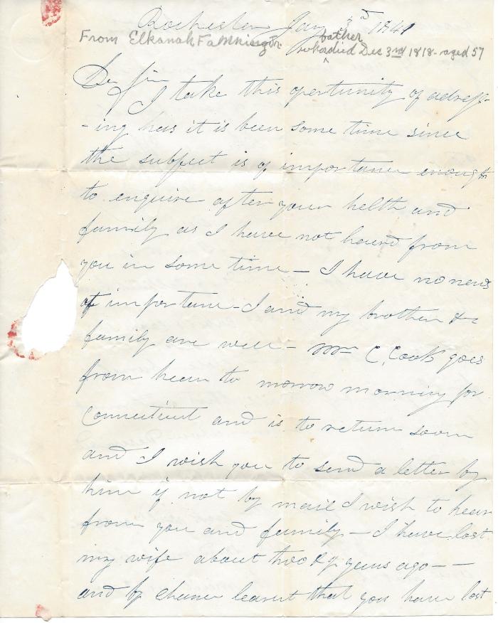 Letter from Elkanah Fanning Jr.