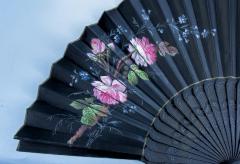 Accordion Fan with floral pattern painted on silk