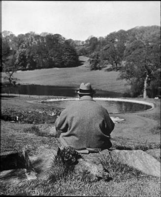 Winston Churchill with His Poodle, Rufus, in the Gardens of His Chartwell Estate