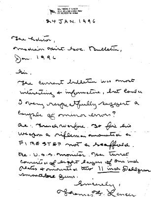 Letter from Col Thomas F. Lancer