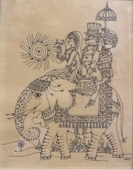 Elephant carrying three people