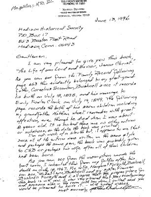 Letter to the Madison Historical Society