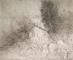 Trees and Rocks in Evening Mist;Trees and Rocks in Evening Mist