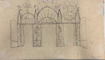 Mural Study of Girl with Pelicans / Sketch of Entryway to Circus and Country Fair