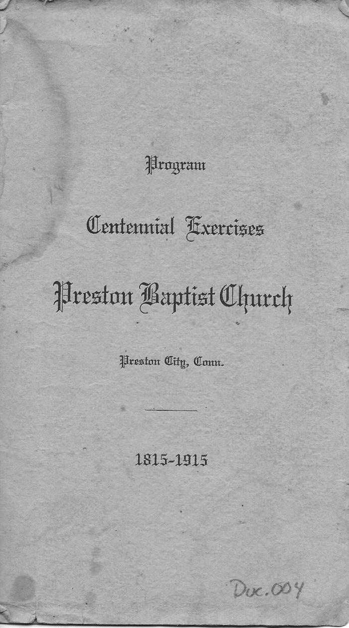 Preston Baptist Church Centennial Exercises Program
