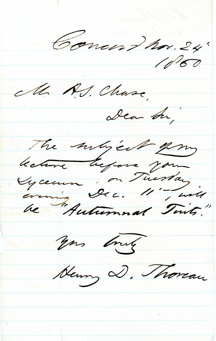 Letter to Augustus Sabin Chase from Henry David Thoreau