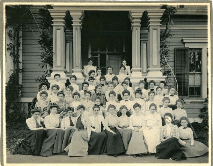 Group of students in front of Saint Margaret's School