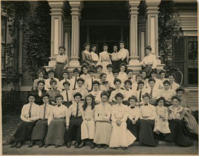 Group of students in front of Saint Margaret's School