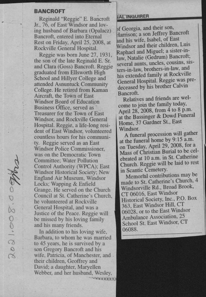 Obituary of Reginald E. Bancroft