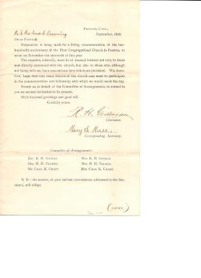 Invitation to Mr. And Mrs. Amos A. Browning from R. H. Gidman & Mary E. Morse - September, 1898