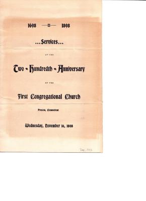 Services at the Two Hundredth Anniversary of the First Congregational Church