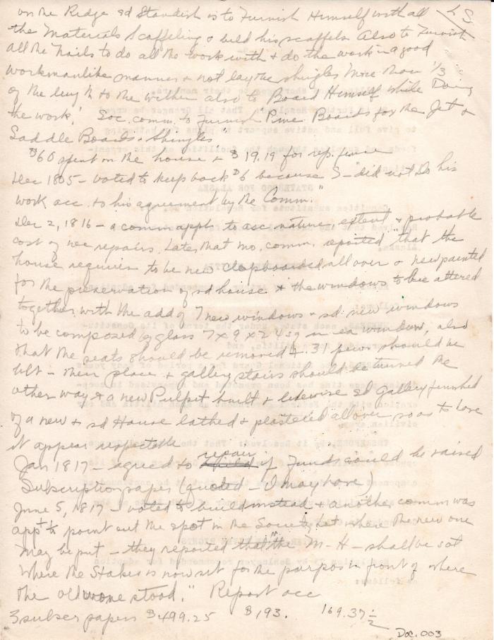 M. Hall Notes on Long Society - single page