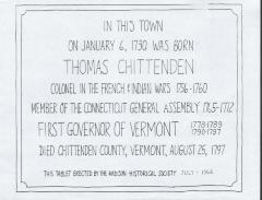 Handout - Biography of Thomas Chittenden and Copy of Memorial Plaque