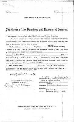 Application for Membership: The Order of the Founders and Patriots of America
