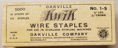 Oakville Company 'Kwik' Wire Staples (model 1-S) Box
