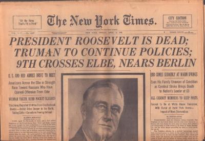 Newspaper - The New York Times, April 13, 1945, President Roosevelt's Death