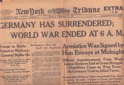 Newspaper - New York Tribune, November 11, 1918, End of World War I