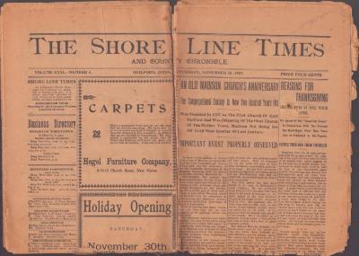 Newspaper - The Shore Line Times and County Chronicle, November 28, 1907, Madison's First Congregational Church 200 Year Anniversary