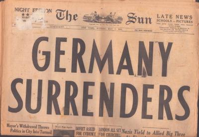 Newspaper - The New York Sun, May 7, 1945, End of WWII