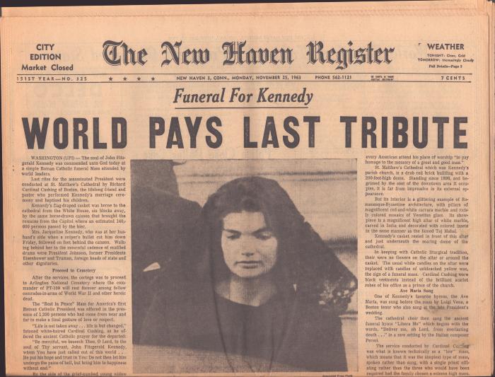 Newspaper - The New Haven Register, November 25, 1963, Kennedy's Funeral
