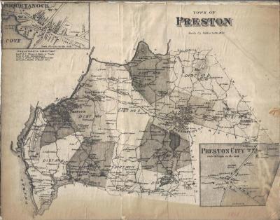 Town of Preston 1868 map with insets for Poquetanock and Preston City